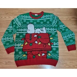 Peanuts Green Large Christmas Sweater Chillin Snoopy Acrylic XL